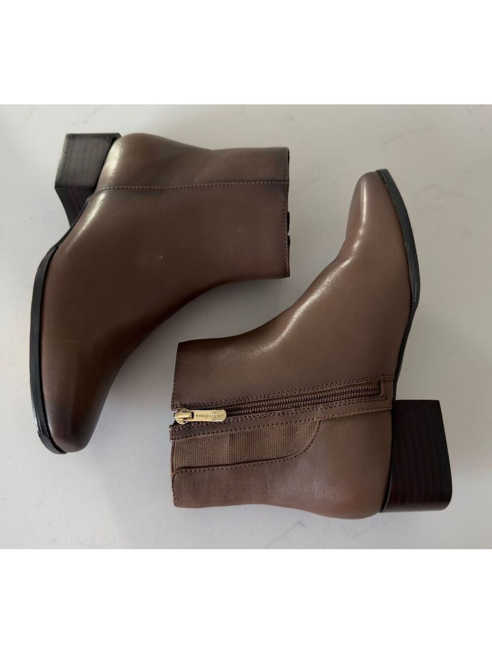 Easy Spirit Sidney Dark Taupe Leather eFlex Square Toe Booties Women Size 5.5